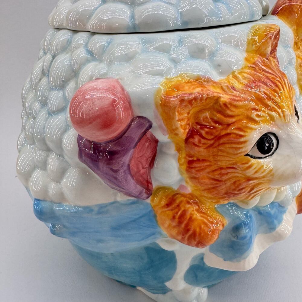 Vintage ANCO Kitten Cat Ceramic Cookie Jar & Lid Bubble Bath With Fish 1970's - Picture 4 of 13